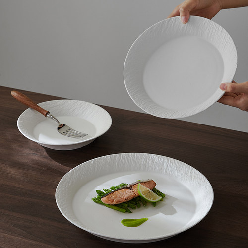 米立风物牛排盘白色岩石西餐盘