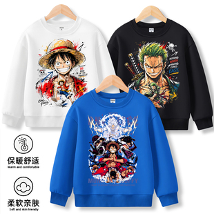 海贼王卫衣图案衣服男童ONE PIECE航海王路飞上衣儿童加绒长袖t恤