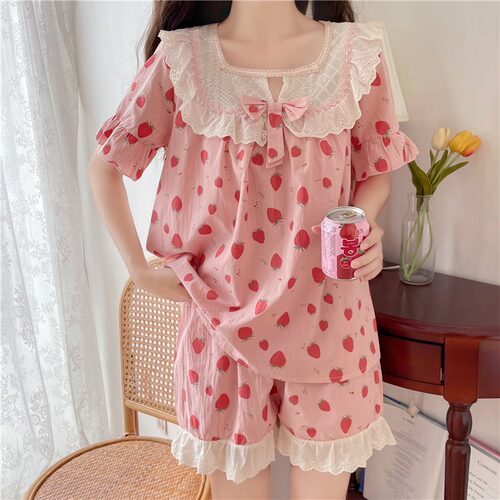 可爱睡衣女款夏季2025新款蝴蝶结短袖短裤家居服套装公主风两件套