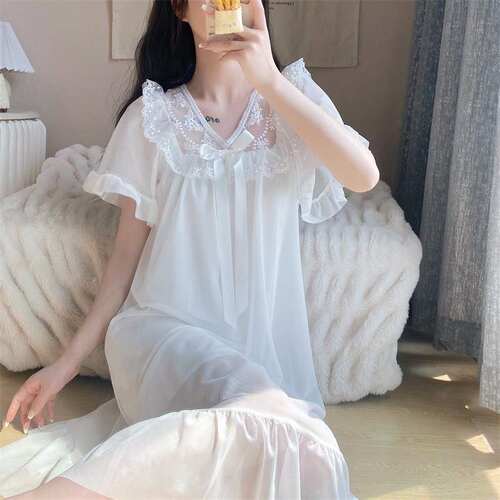 热销睡衣宫廷风睡裙女夏季风睡衣网红蕾丝小清新公主裙宽松家居服