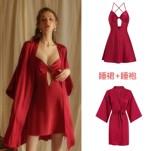 新款春夏季睡衣女无胸垫吊带睡裙两件套纯欲风心机日系性感家居服