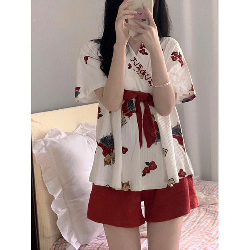 夏季睡衣女2025年新款日系和服可爱甜美印花短袖春秋款家居服套装