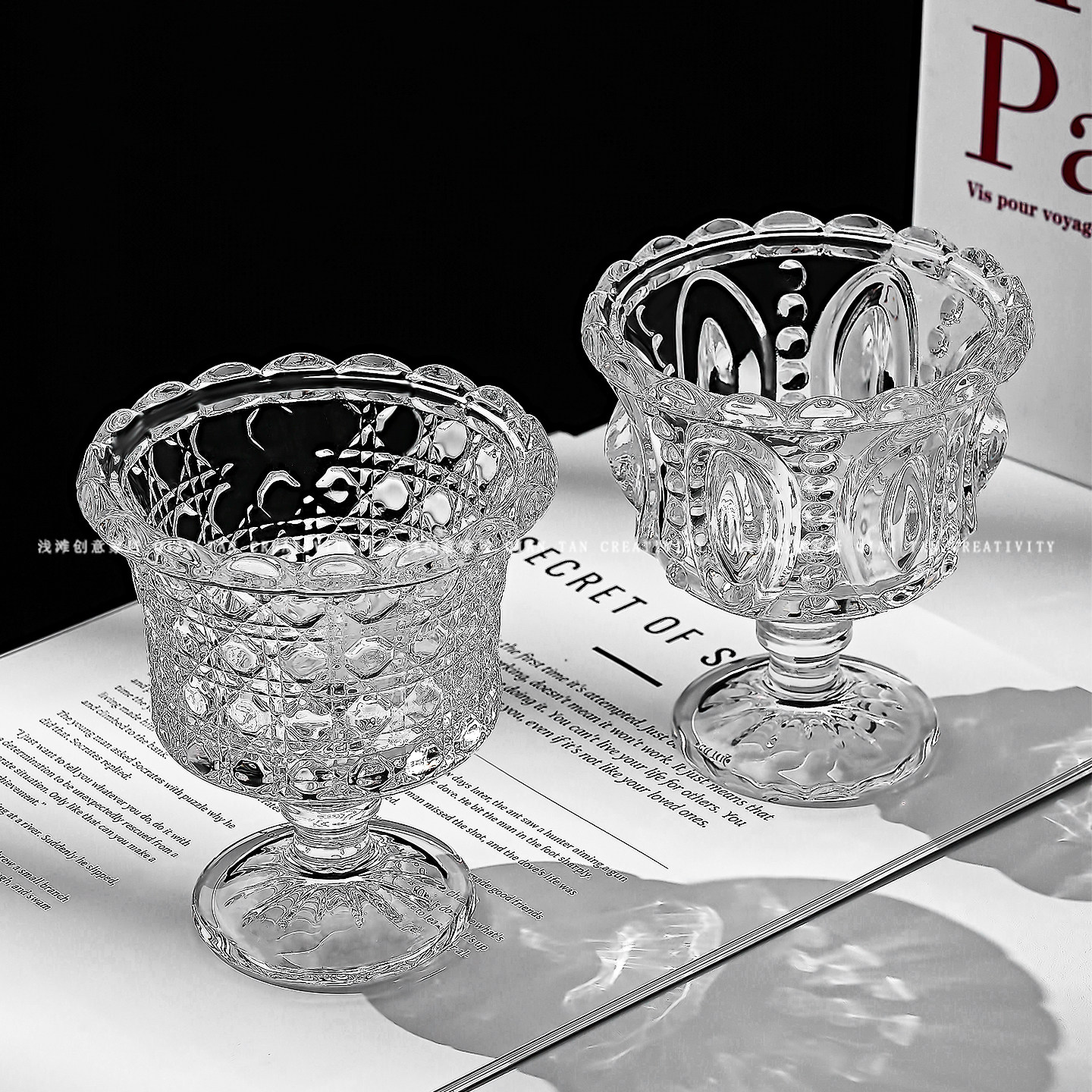 法式浪漫复古浮雕家用玻璃杯中古风酒杯红酒高颜值ins高脚玻璃杯