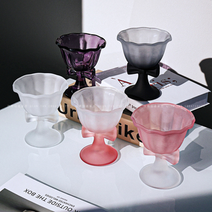 高颜值蝴蝶结玻璃杯洋酒杯女士创意可爱ins风雪糕甜品杯水杯家用