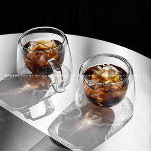 高硼硅玻璃杯双层咖啡杯带把手家用耐高温透明热饮杯冷萃杯高颜值