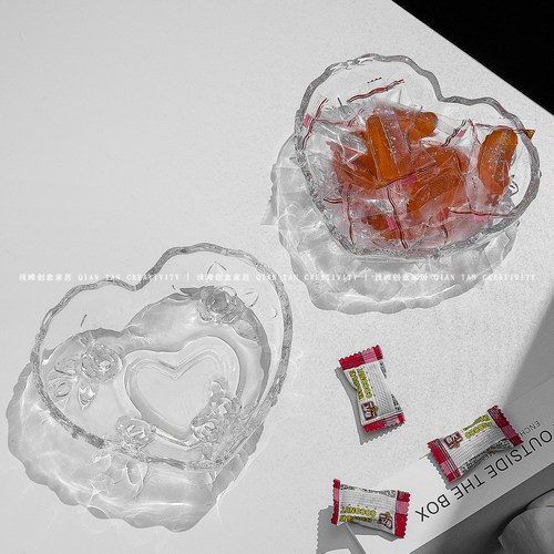 简约玻璃刻花心形透明水果蛋糕盘