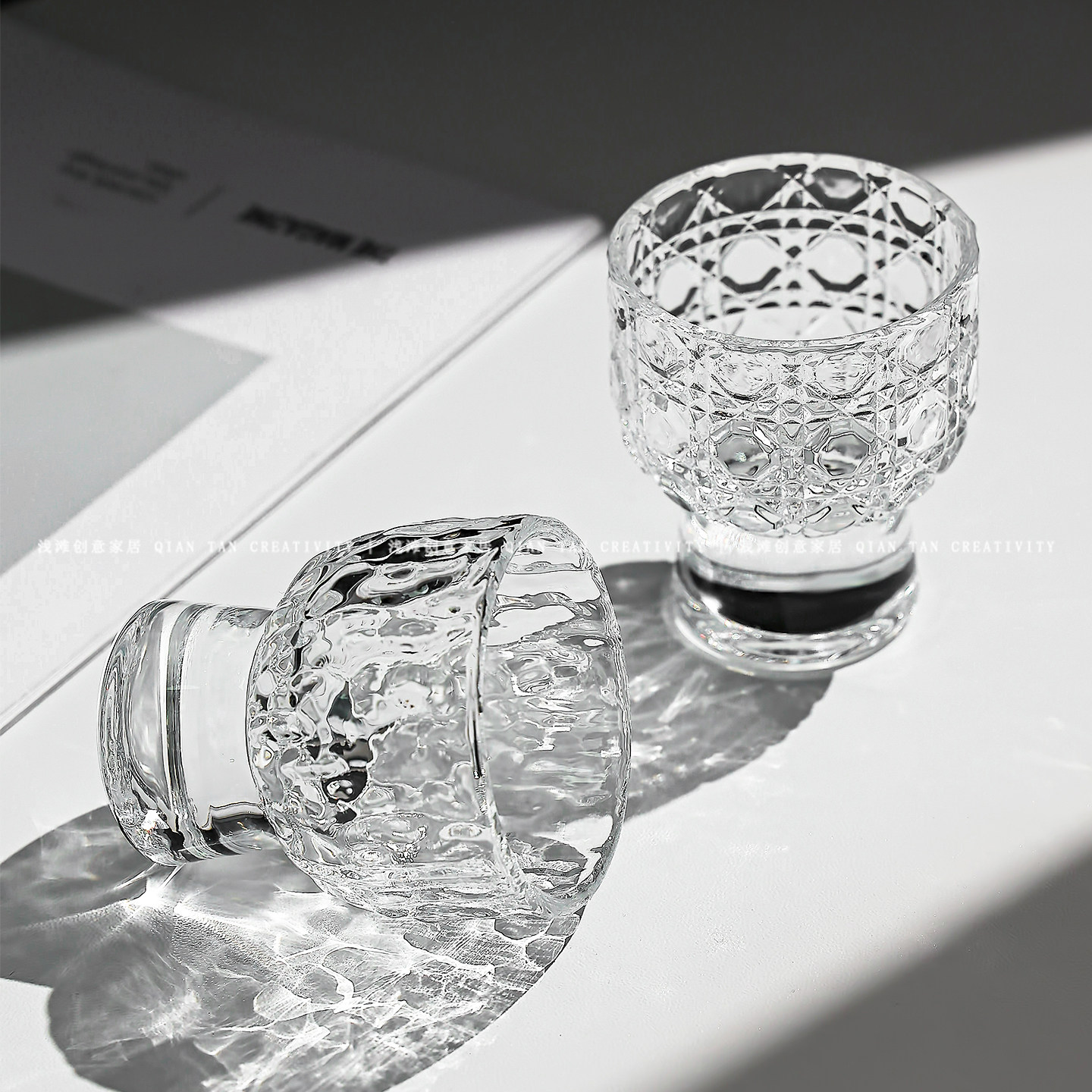 ins风小众透明玻璃杯子白酒杯浮雕几何纹理茶杯家用高颜值小酒杯,餐饮具,白酒杯,淘宝优惠券,粉丝福利购,淘宝优惠卷