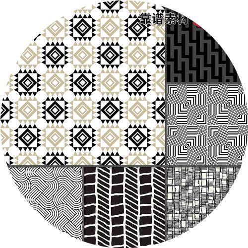 黑白格子曲线色块不规则几何印花图案ai矢量设计素材