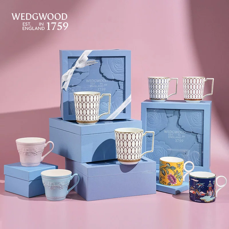 WEDGWOOD威基伍德金粉年华欢愉假日陶瓷情侣咖啡对杯马克水杯礼盒