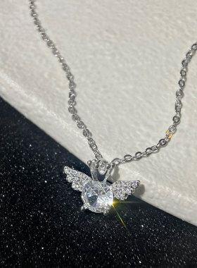 S925纯银翅膀爱心吊坠项链女