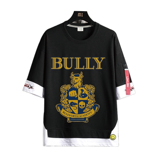 R星单机游戏恶霸鲁尼Bully周边ROCKSTAR短袖T恤男女夏季纯棉衣服