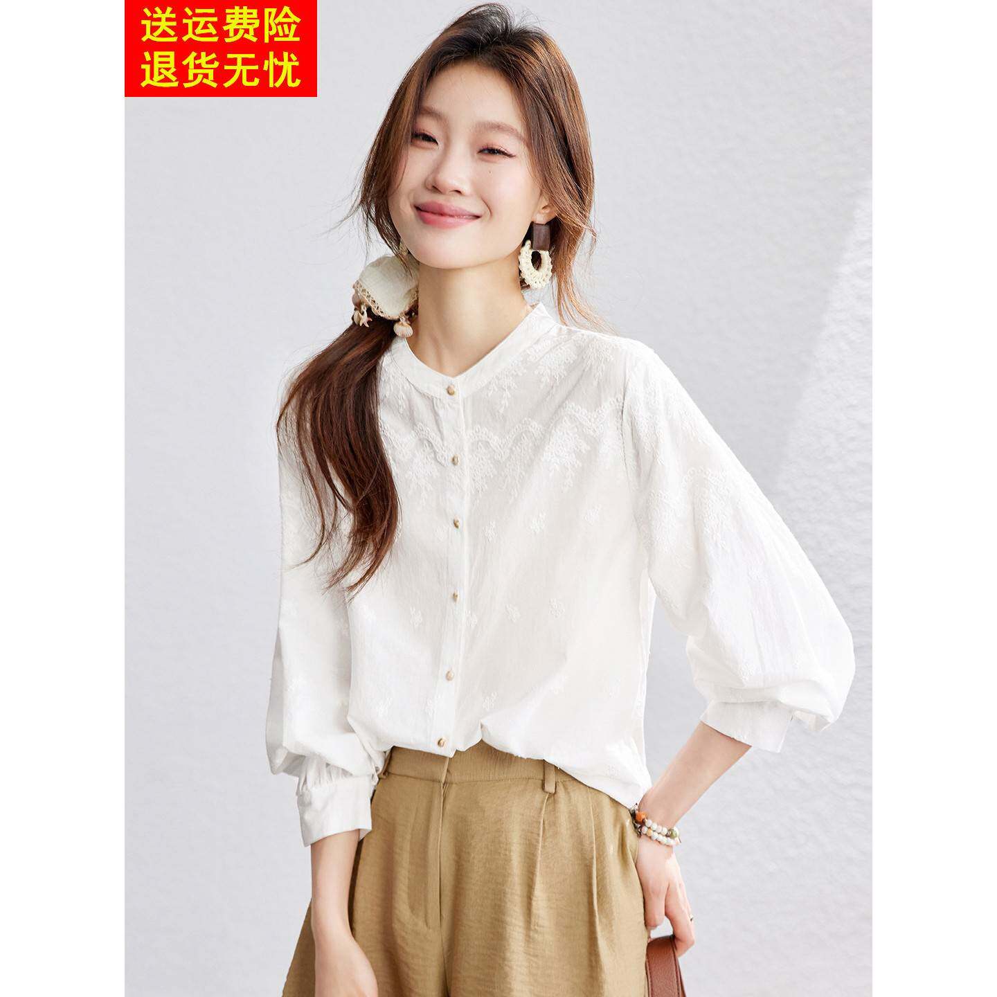 纯棉衬衣高级感轻奢减龄洋气2026年新款春装衬衫女设计感小众上衣
