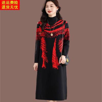 半高领过膝配大衣内搭毛衣裙女秋冬中长款羊毛针织连衣裙打底裙子