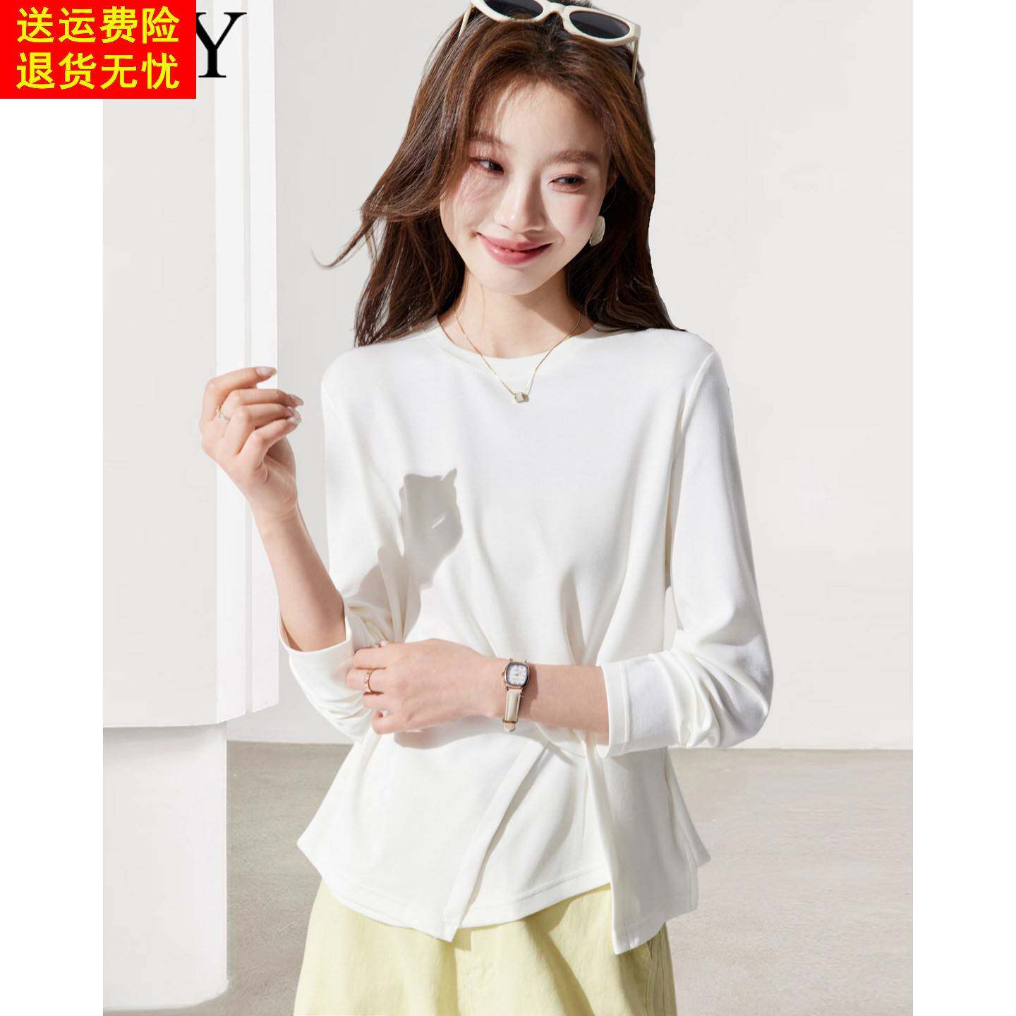 2026春装新款打底不规则设计感扭结T恤短款小个子洋气宽松上衣女
