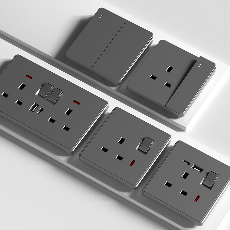 港澳版13a插座快充灯制开关灰色