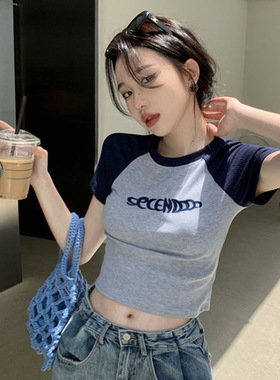 纯欲风短款学生上衣辣妹修身2025夏季新款短袖t恤女美式设计感ins