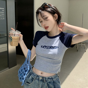 纯欲风短款学生上衣辣妹修身2025夏季新款短袖t恤女美式设计感ins