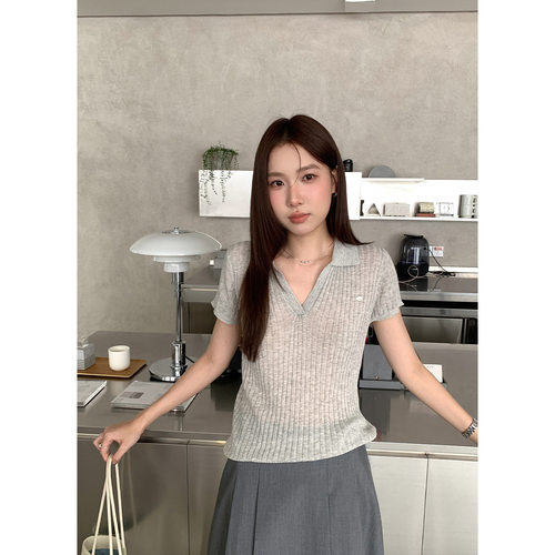 衣尔衫 氧气感 天丝混纺小翻领轻盈刺绣坑纹短袖T恤女上衣YE0119