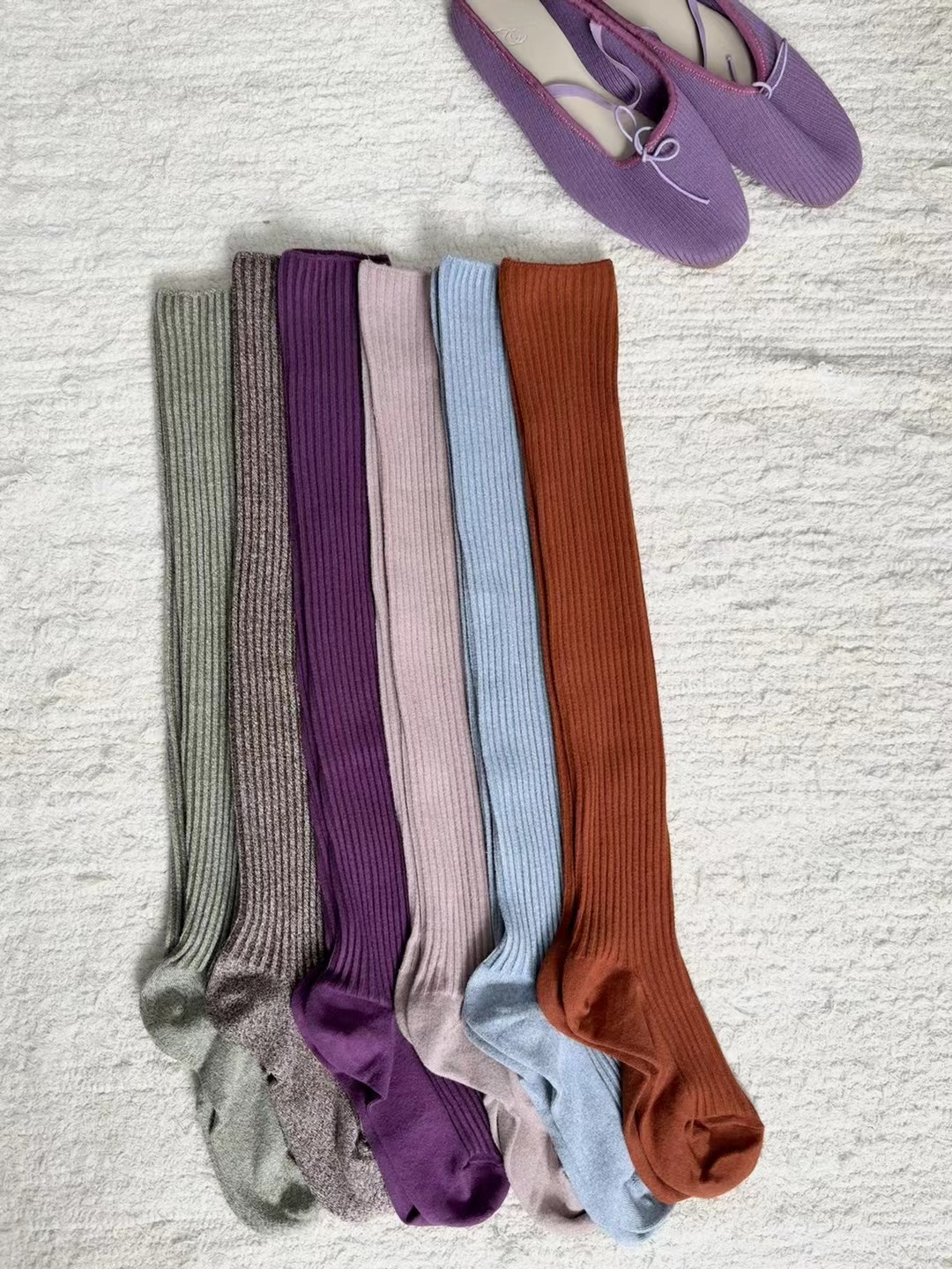 2025秋季新款杂色混纱棉质罗纹过膝袜女舒适堆堆袜低饱和调性潮袜