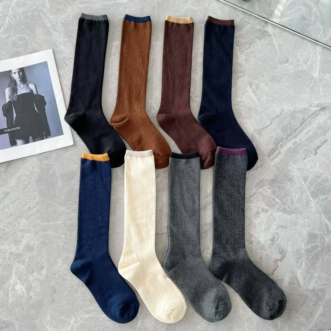 2025秋季新款撞色袜口坑条小腿袜女复古风咖色简约及膝袜堆堆袜潮,女士内衣/男士内衣/家居服,长筒袜,淘宝优惠券,粉丝福利购,淘宝优惠卷