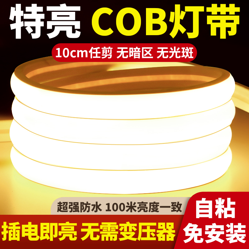 超薄led灯带220v超亮户外防水自粘线形氛围家用客厅吊顶COB软灯条 家装灯饰光源 室外LED灯带 原图主图