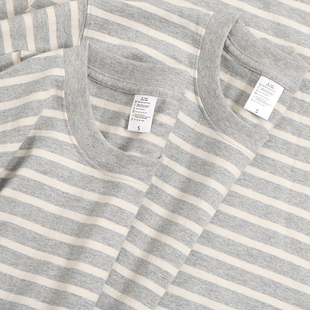 短袖 打底衫 大码 夏季 宽松男女情侣款 280g重磅加厚纯棉条纹T恤男士