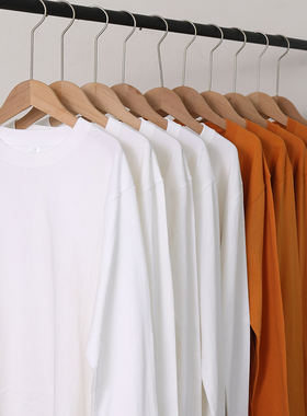 280g重磅加厚实纯棉长袖T恤男女情侣款 秋冬宽松大码打底衫纯白色