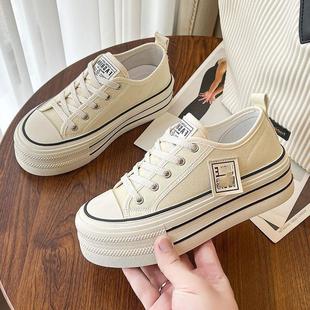 新透女气百搭闲小白板休鞋 厚底帆0布鞋 小众设计感女鞋 款 225春秋季