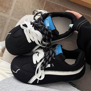 时爱训尚面包鞋 复古闲软底休运动鞋 百搭蓝色可0德鞋 225秋季 女款