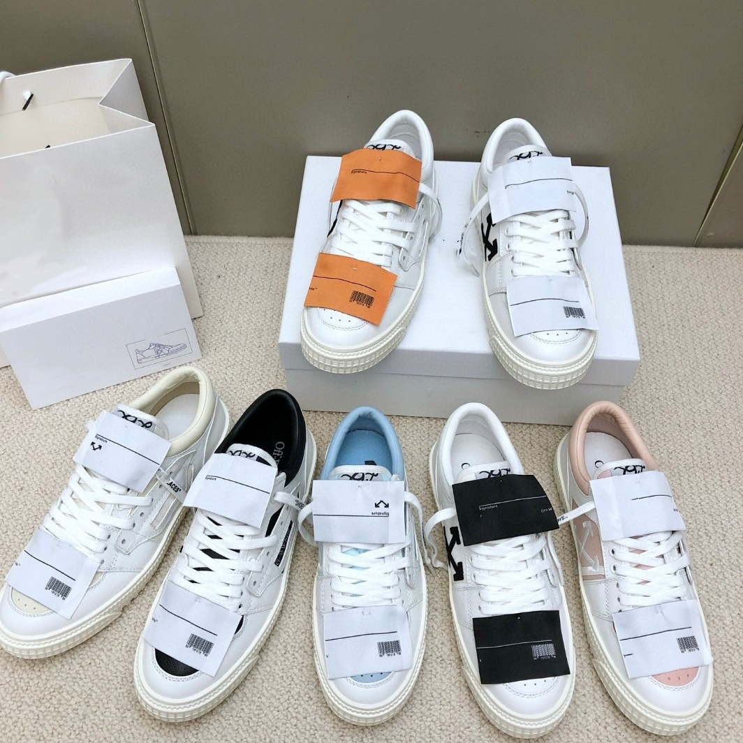 OW贴布装饰板鞋情侣男女拼色小白鞋厚底百搭箭头OFF真皮休闲鞋潮