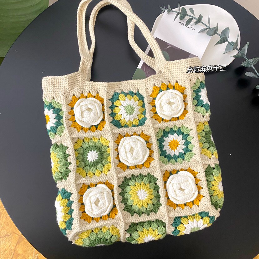 米粒麻手工山茶花包diy编织材料