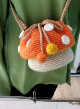 蘑菇蛋糕小包diy材料包毛线手工活编织自制斜挎单肩包解闷手作