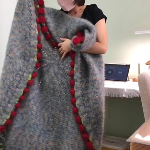 渐变玫瑰花束毯子松鼠绒diy全套材料包毛线团手工编织毯女友礼物