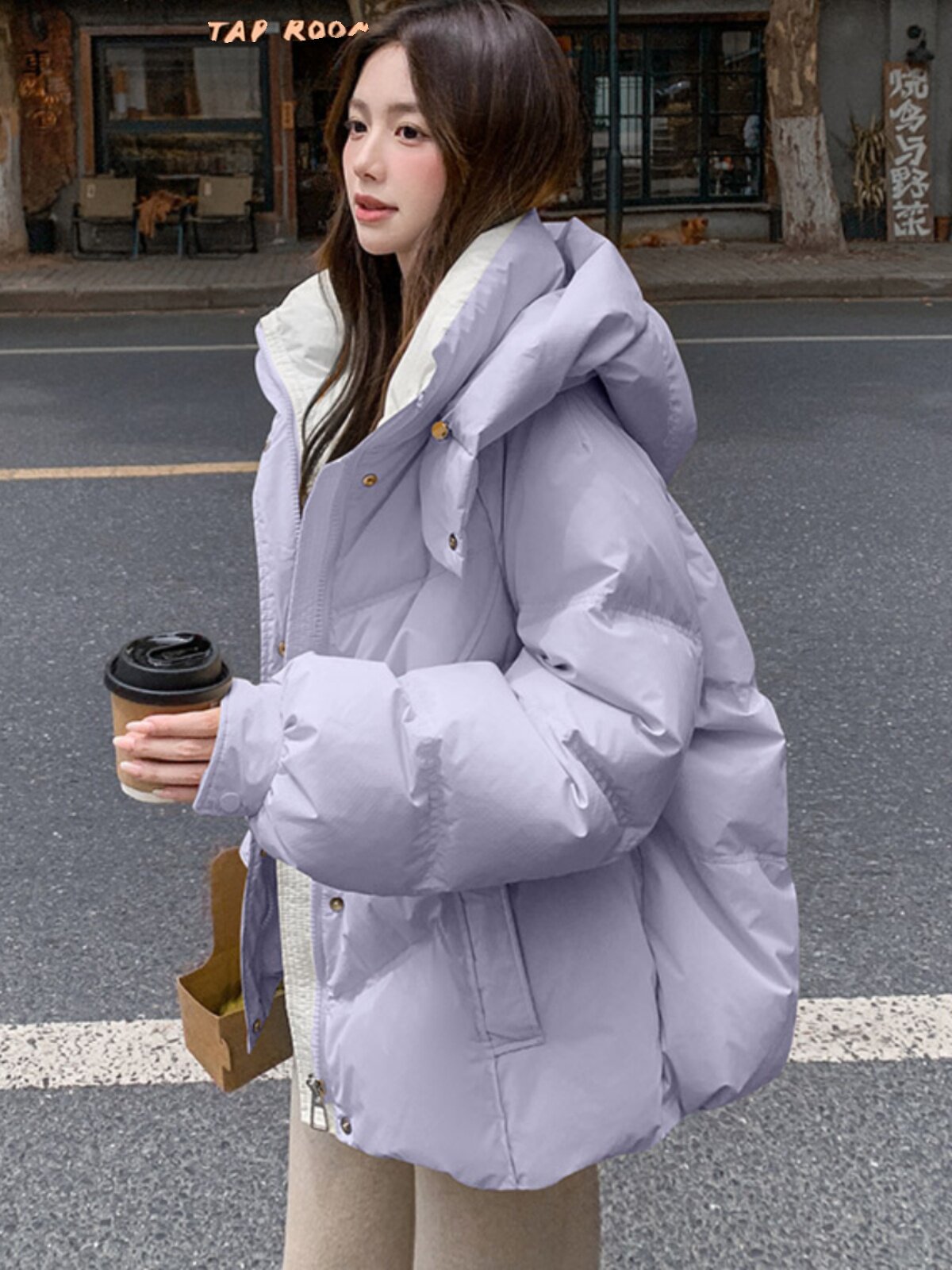 Purple down jacket for women, winter 2025 new short style, thickened cotton coat, bread coat, high-end popular outerwear