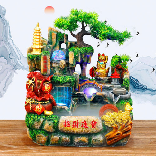 招财猫喷泉礼物鱼缸开业假山流水