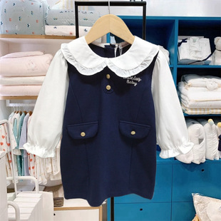 韩国童装童裙秋款女童假两件长袖连衣裙甜美礼服裙子MS490602