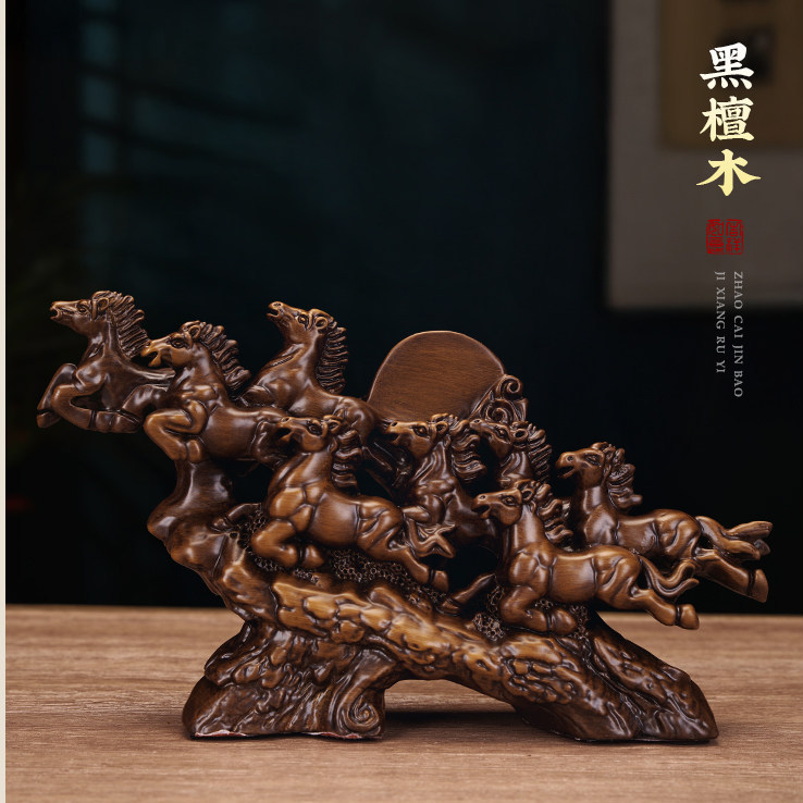 实木雕刻八骏雄风马摆件图片
