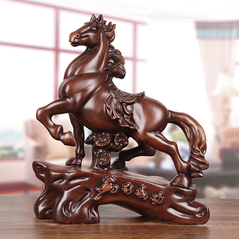 鼎迷马到成功摆件实木招财工艺品办公室桌家居客厅装饰品开业礼物