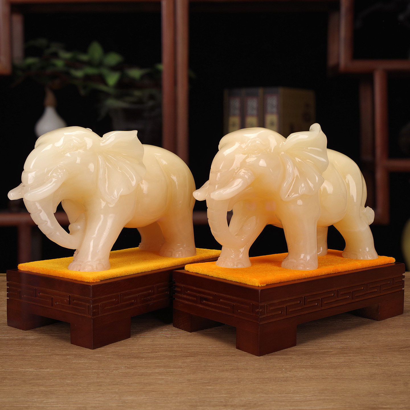 天然玉石大象摆件招财聚财风水象一对开业办公室装饰乔迁新居礼品
