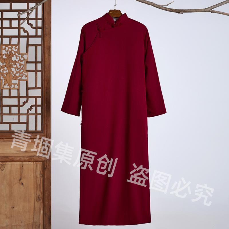 棉麻民国长衫男中式长袍马褂中国风相声大褂革命觉醒年代演出服装