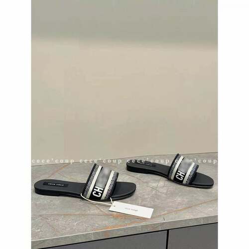 26FW经典字母刺绣一字带拖鞋