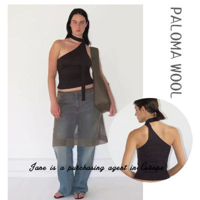 国现 PALOMA WOOL 纯欲性感设计款气质不规则单肩挂脖无袖T恤背心