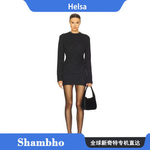 ShambhoHelsa新品老钱风圆领针织开衫上衣短款包臀修身针织裙