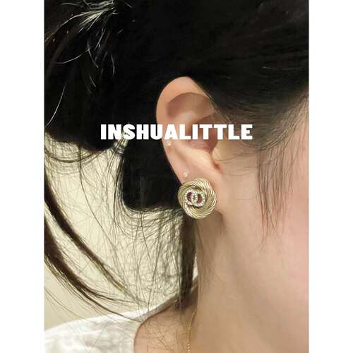 新款螺纹字母水钻耳钉耳饰