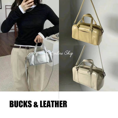 折扣 bucks & leather 亮面牛皮波士顿包手提单肩斜挎包
