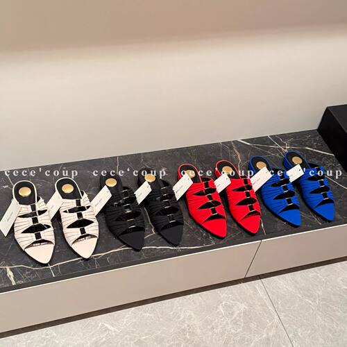 新品26FW金属扣褶皱露趾低跟凉鞋