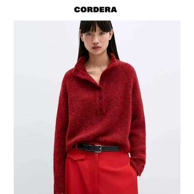 CORDERA 新款法式慵懒百搭保暖套头polo领针织毛衣