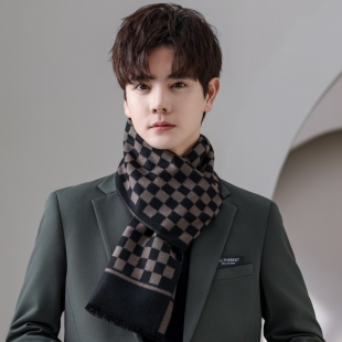 冬季加厚男围巾仿羊绒围脖男士格子韩版年轻人学生中年保暖围巾男