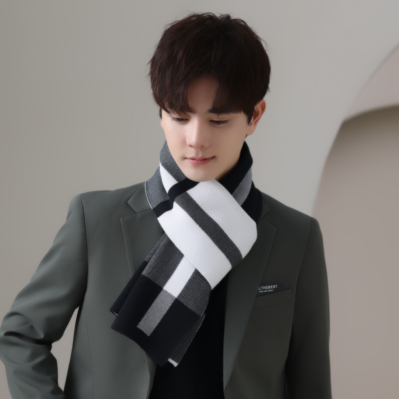 格子围巾男秋冬保暖男围脖礼盒装