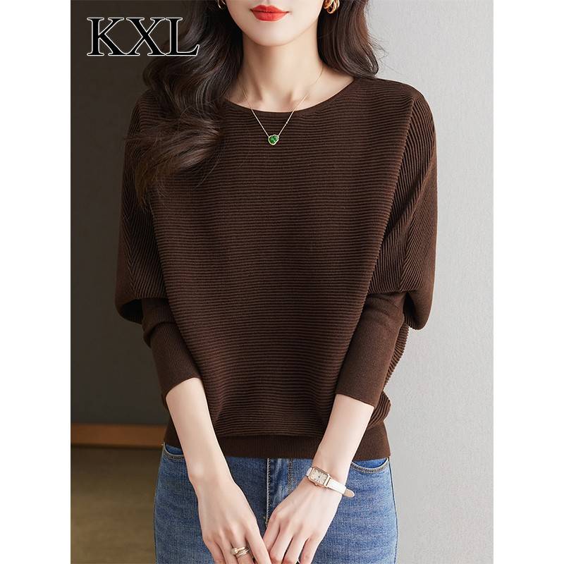 2024新款春秋大码宽松蝙蝠袖针织衫上衣女中年妈妈漂亮毛衣打底衫